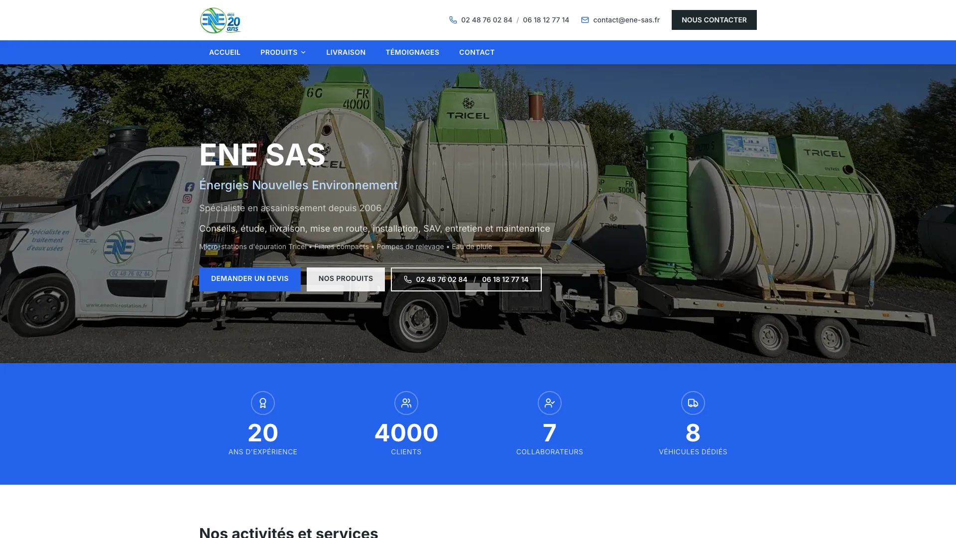 Page d'accueil du site ENE Micro-Station, spécialiste assainissement