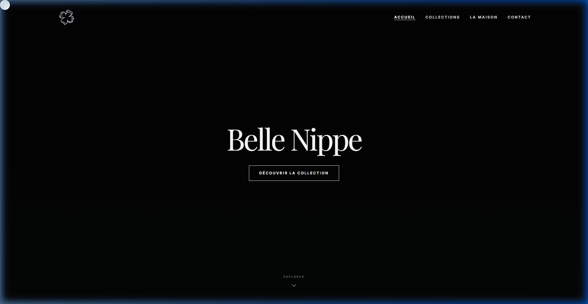 Logo et interface sombre du site e-commerce de luxe Bellenippe