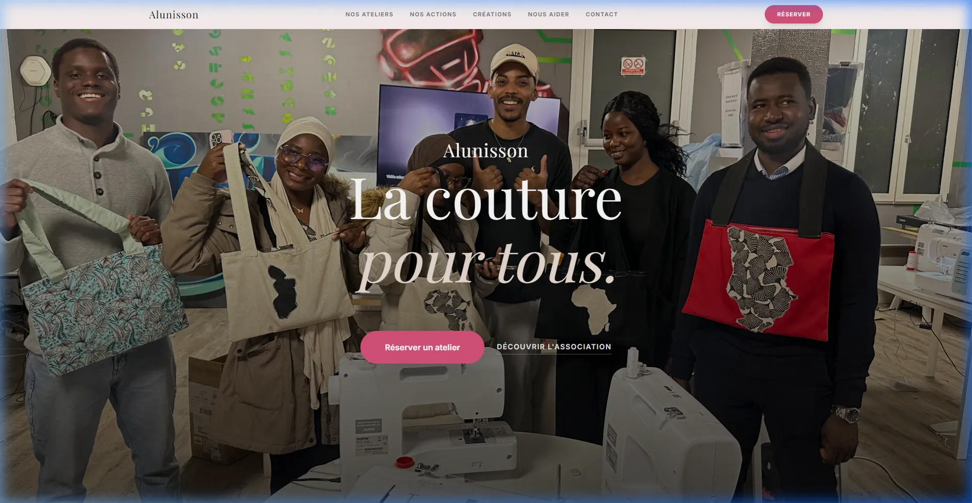Page d'accueil du site Alunisson, association de couture solidaire